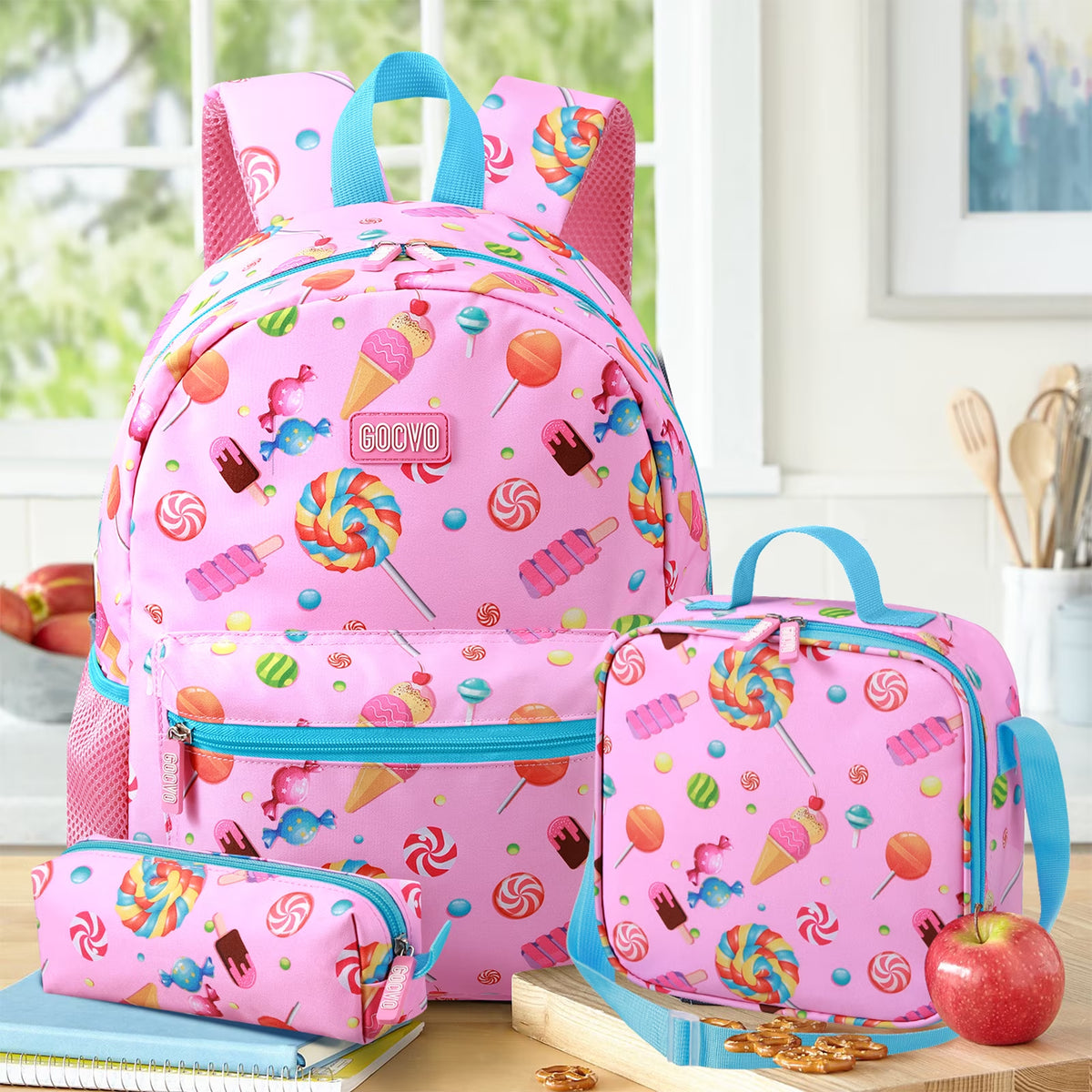Kids Backpack for Girls, Waterproof Teens Bookbag Cute School Backpacks, Candy Pattern