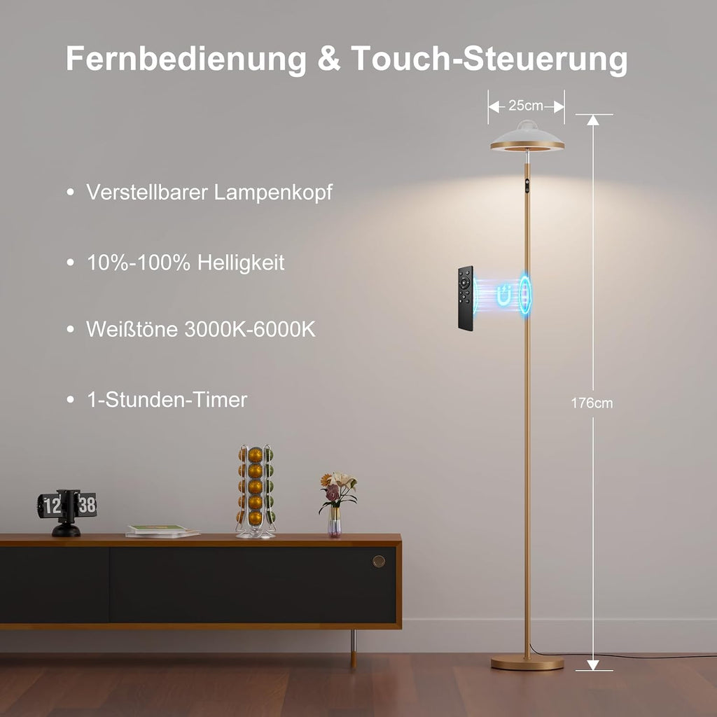 3-In-1 Floor Lamp, RGB Aurora & Galaxy Star Projector, 69", Gold | Magnetic Remote & Touch, 1400 Lm, 3000K–6000K Tunable White, 10%–100% Dimmable, 1 Hr Timer for Bedrooms, Kids' Rooms & Gaming