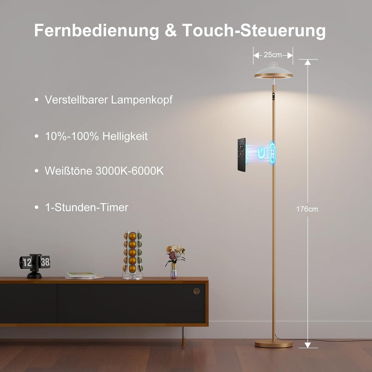 3-In-1 Floor Lamp, RGB Aurora & Galaxy Star Projector, 69", Gold | Magnetic Remote & Touch, 1400 Lm, 3000K–6000K Tunable White, 10%–100% Dimmable, 1 Hr Timer for Bedrooms, Kids' Rooms & Gaming