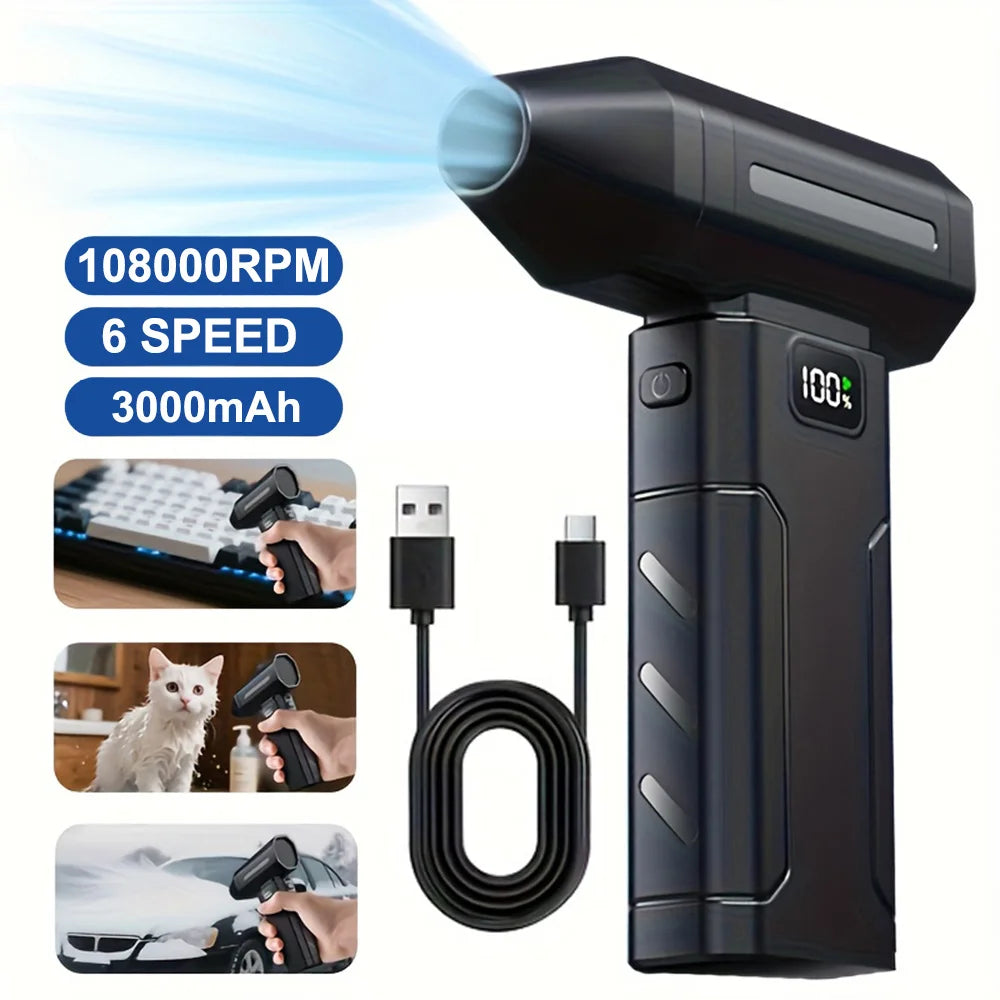Electric Air Duster - Personal Cooling 3000Mah Rechargeable High Speed Cleaning Fan Outdoor Small Handheld Electronic Air Duster