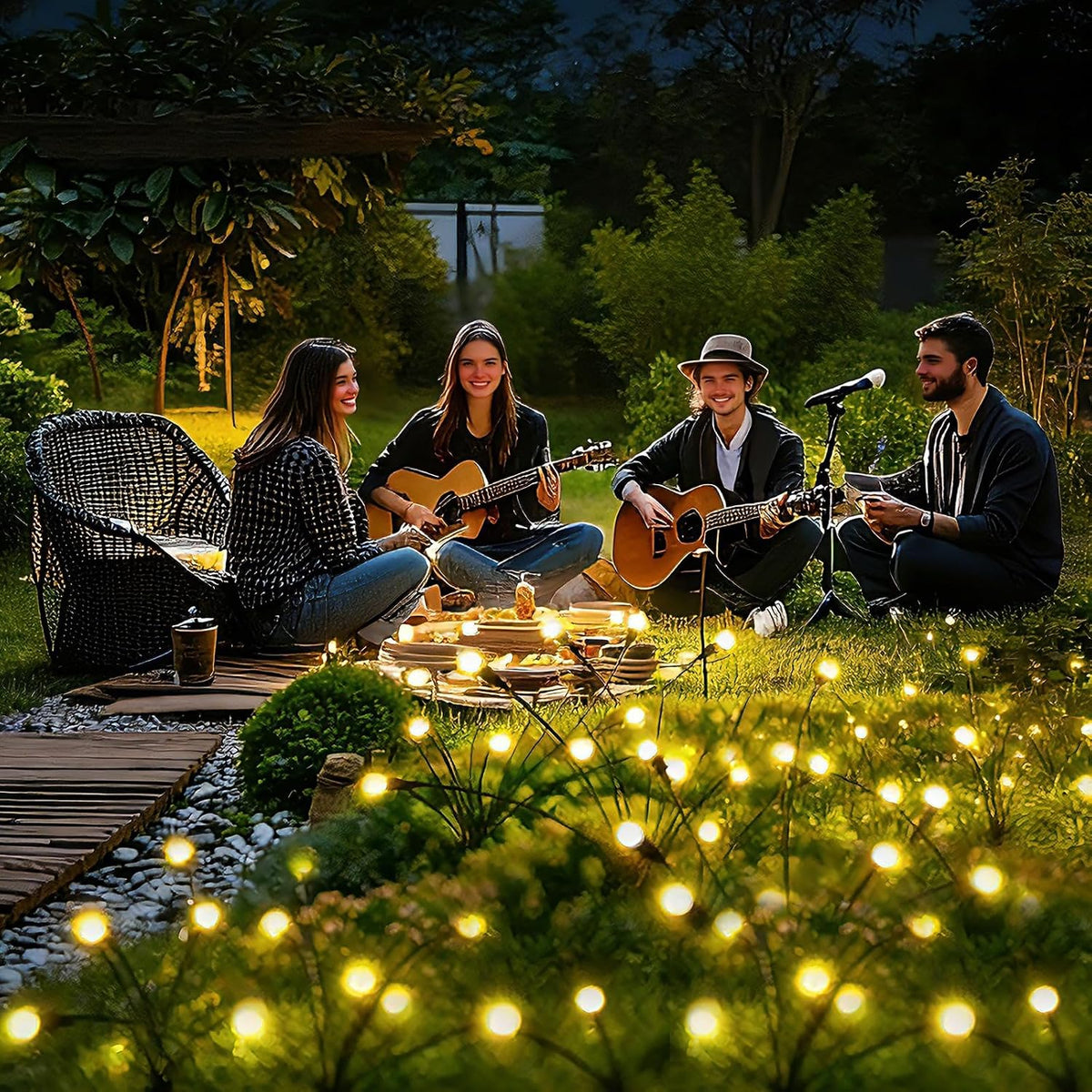 Solar Lights Outdoor Waterproof,Garden Patio Decorative Lights,Firefly Lights for Patio Lawn,Landscape Lighting Large Bulbs,Starlight Windswept Lights,Great Gift for Women for Gardening,4 Pack,40 Leds